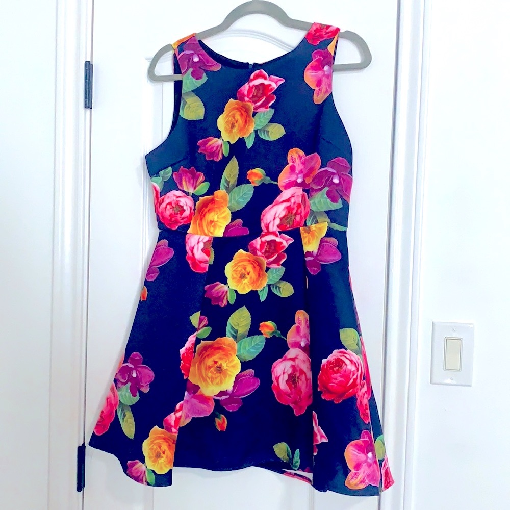 forever 21 a line dress | Dresses | Forever 2 Navy Floral Aline Newest Backless Midi Dress - Size:us 8